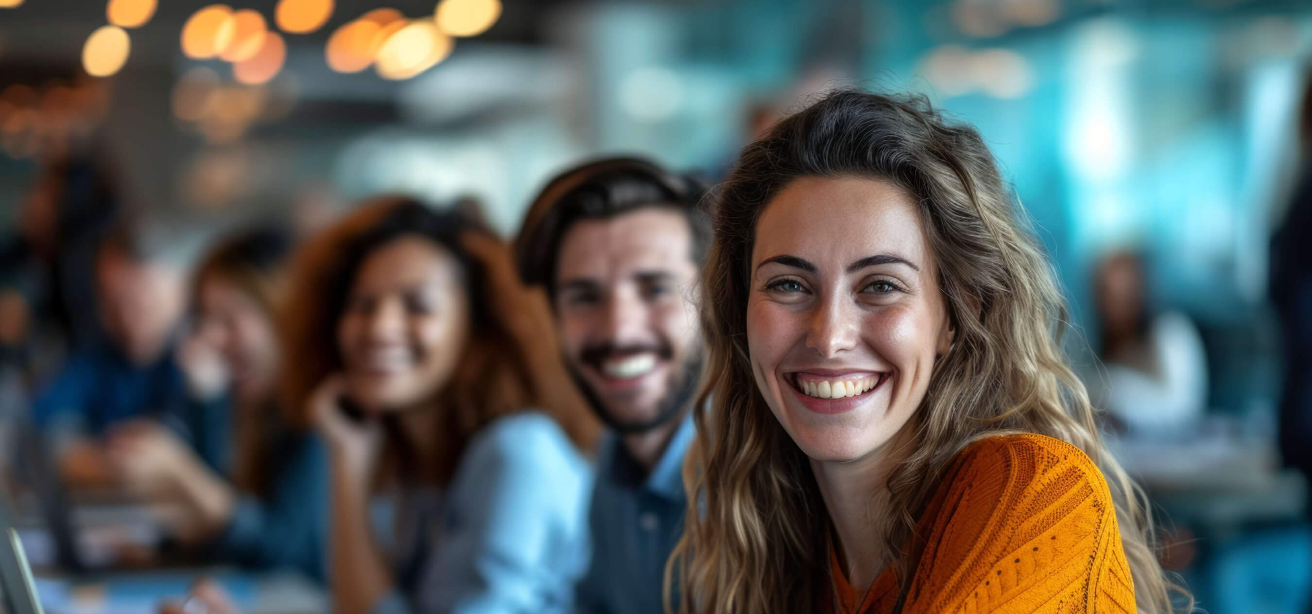 Nette Dame lächelt in die Kamera